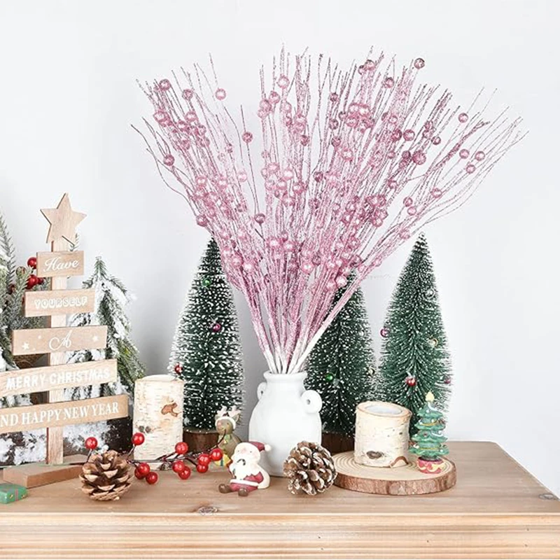 5 Stück 42cm Künstliche Glitzer-Beeren-Zweige als Weihnachtsbaumschmuck für Zuhause Neujahr 2026 Navidad DIY Kranz-Zubehör – Detail 4
