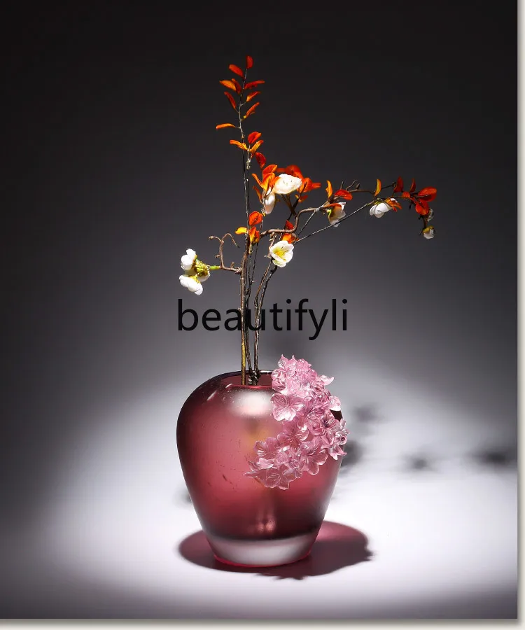 Glazed peach blossom vase ornament, living room flower arrangement, light luxury, high-end atmospheric art