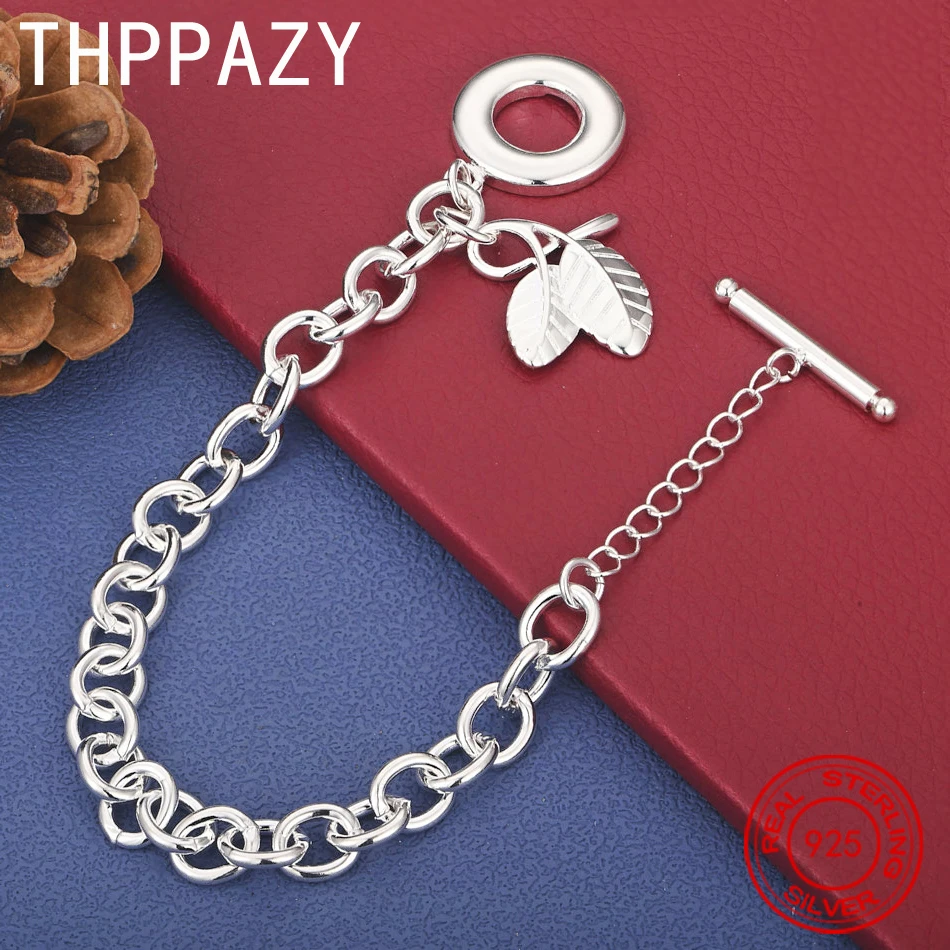 

THPPAZY 925 Sterling Silver Delicate Leaf Bracelet 8-Inch Chain For Women Fashion Versatile Jewelry Anniversary Birthday Party