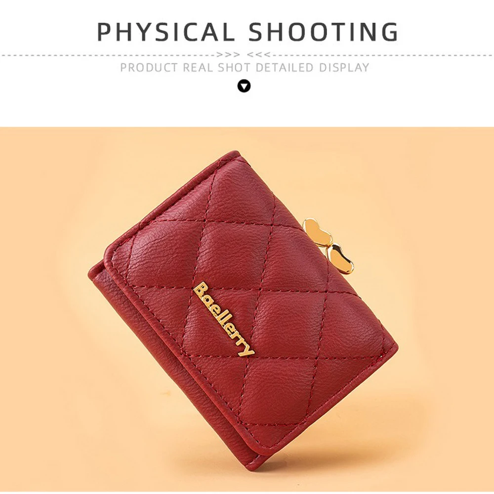 Женский короткий кошелек из веганской кожи Baellerry Heart Pattern на молнии, кошелек-клатч с несколькими органайзерами для карт, застежка-кнопкой