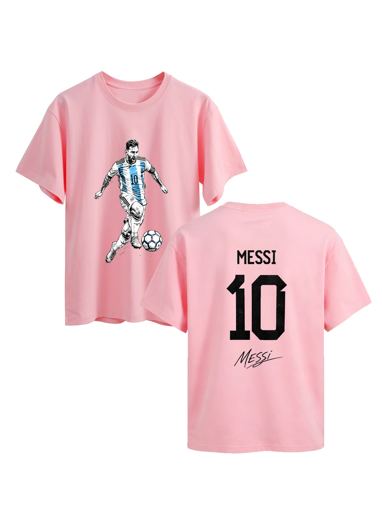 Number 10 Messi Signature Jersey Men and Women T-Shirts O-Neck Short Sleeve Breathable Tops Football Enthusiast Fans Gifts