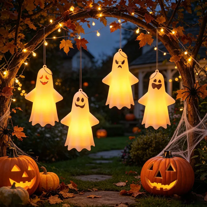 Halloween Ghost Lantern Mini Hanging LED Pumpkin Lamp for Party Haunted Home Cute Decor Pendant Spooky Indoor Outdoor Doorway