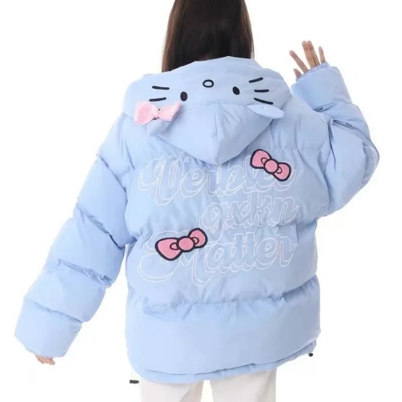 Anime Sanrios Cute Hellokittys Warm Cotton Clothes Cartoon Fashion Sports Women\'s Warm Down Jacket Kawaii Winter Casual Coat