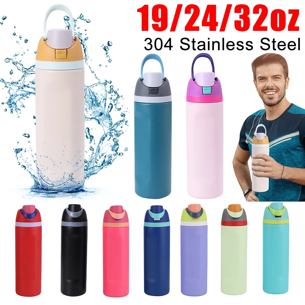 Insulated Water Bottle with Straw 19/24/32oz Thermos Cup Mug 304 Stainless Steel Sports Water Bottle Base Cover for Vacuum Flask