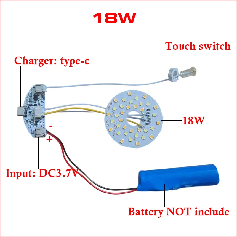 DC3.7V مدخل ضوء مصدر مصباح ليد لوحة يعتم تحكم 10 واط 50 مللي متر 18 واط 54 مللي متر مع اللمس تشغيل/إيقاف التبديل ميناء الشحن Type-C.