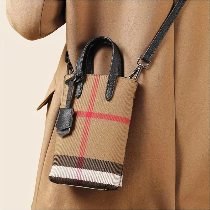

Vintage caramel-colored women's backpack with a fashionable checkered pattern design, detachable shoulder strap, textured vertic
