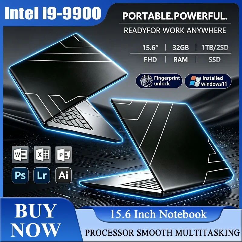 2026 New 15.6'' Laptop Intel Core I9-9900 32GB 2TB Gaming PC Ultra Slim Office Study Computer PC Windows 11 Pro 1920*1080 HD