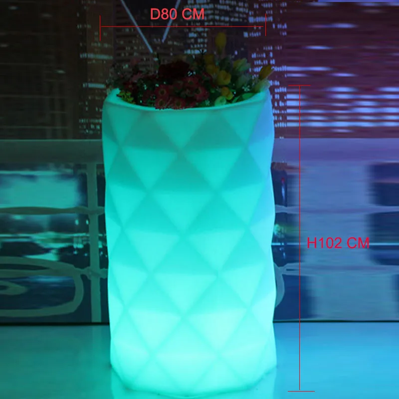 Luminous Round LED Swizzle Flowerpot D80*102cm Home Decor Supplies PE Plastic Lighted Flower Bucket Cylinder Garden Planters