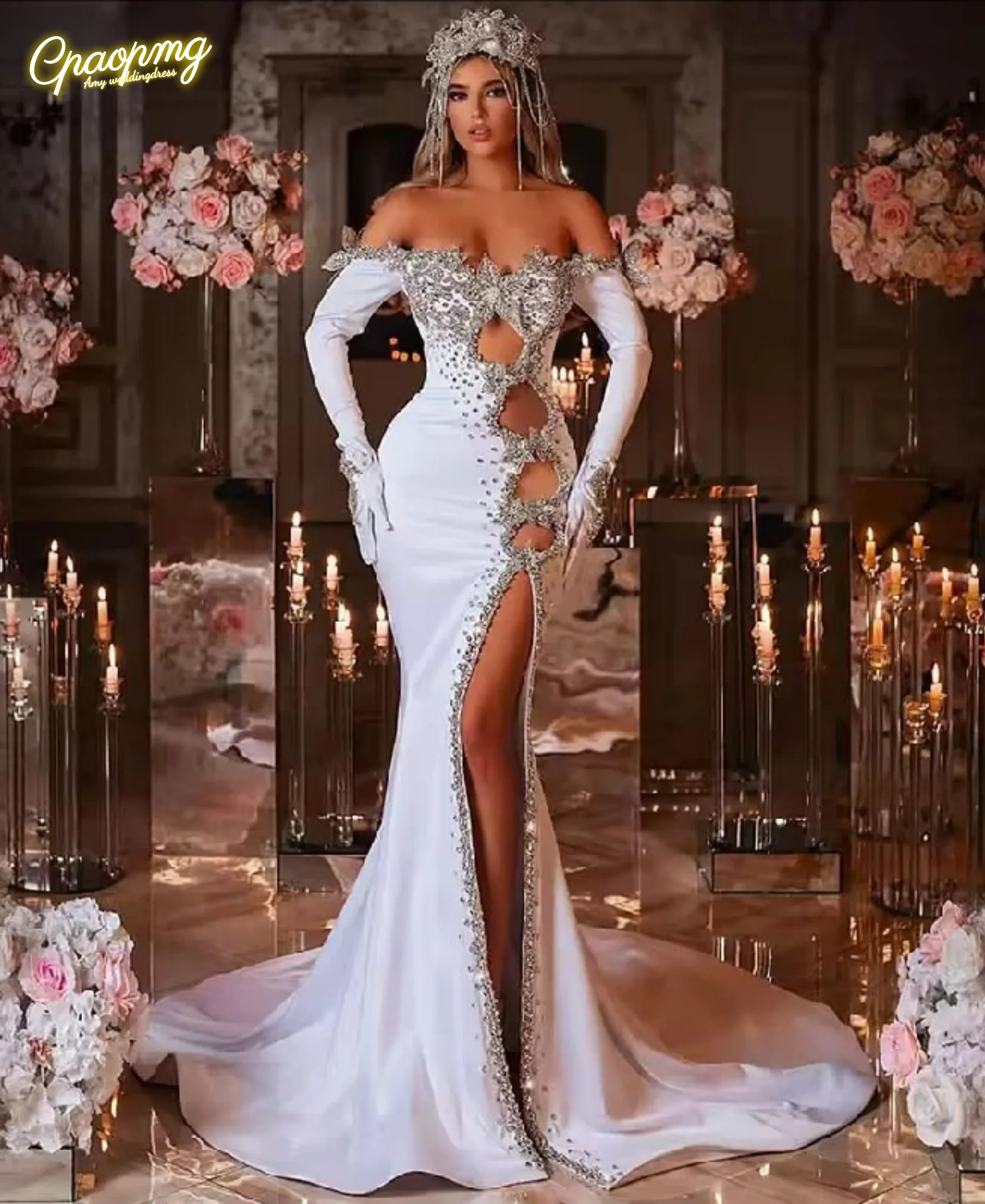

Элегантное роскошное платье русалки по индивидуальному заказу, сексуальное платье с v-образным вырезом и аппликацией из бисера и боковым разрезом, вечернее платье для выпускного вечера, Vestidos De Novia