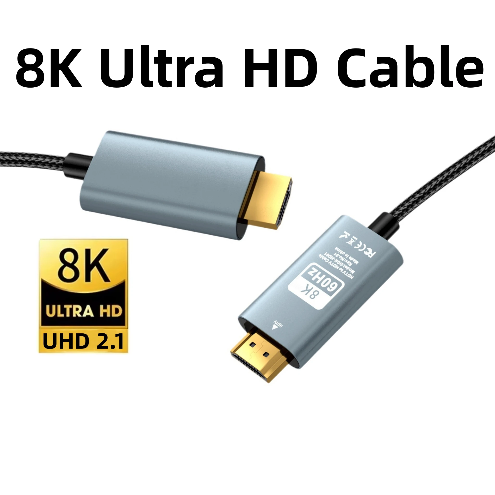 

8K 60Hz 48Gbps HDMI-compatible 2.1 Male to Male Cable 2M Aluminum Shell Braided Cord for Laptop PC Gaming Consoles TV Monitor