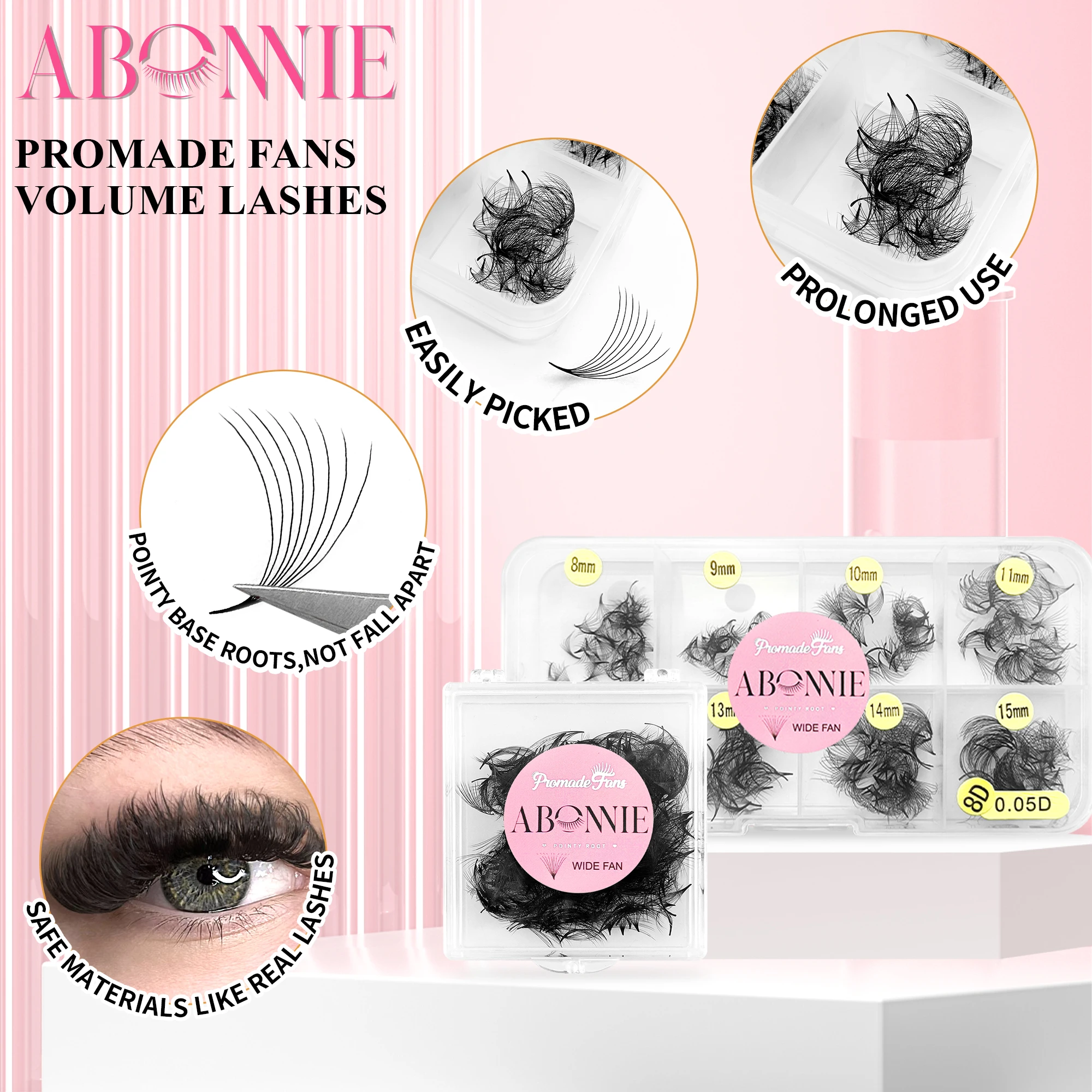

ABONNIE 0.05 0.07 Promade Fans 6D 8D 10D 20D Pre Made Loose Fans Russian Volume Fan Bouquet Eyelashes Extension