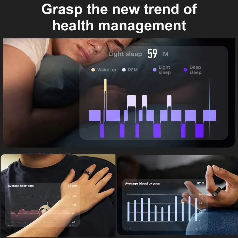 Smart Ring with Display Screen Touch Charging Case, Heart Rate Monitor Waterproof Gesture Control Smartring Men Women