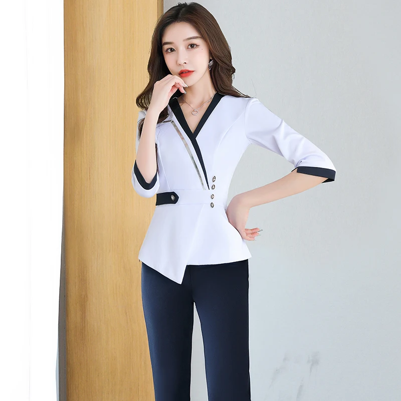 Professional Style Uniform Woman Beauty Salon Spa Hotel Waiter Esthetic Desk Massage Nail Beautician Cafe Sexy Work Clothes Logo