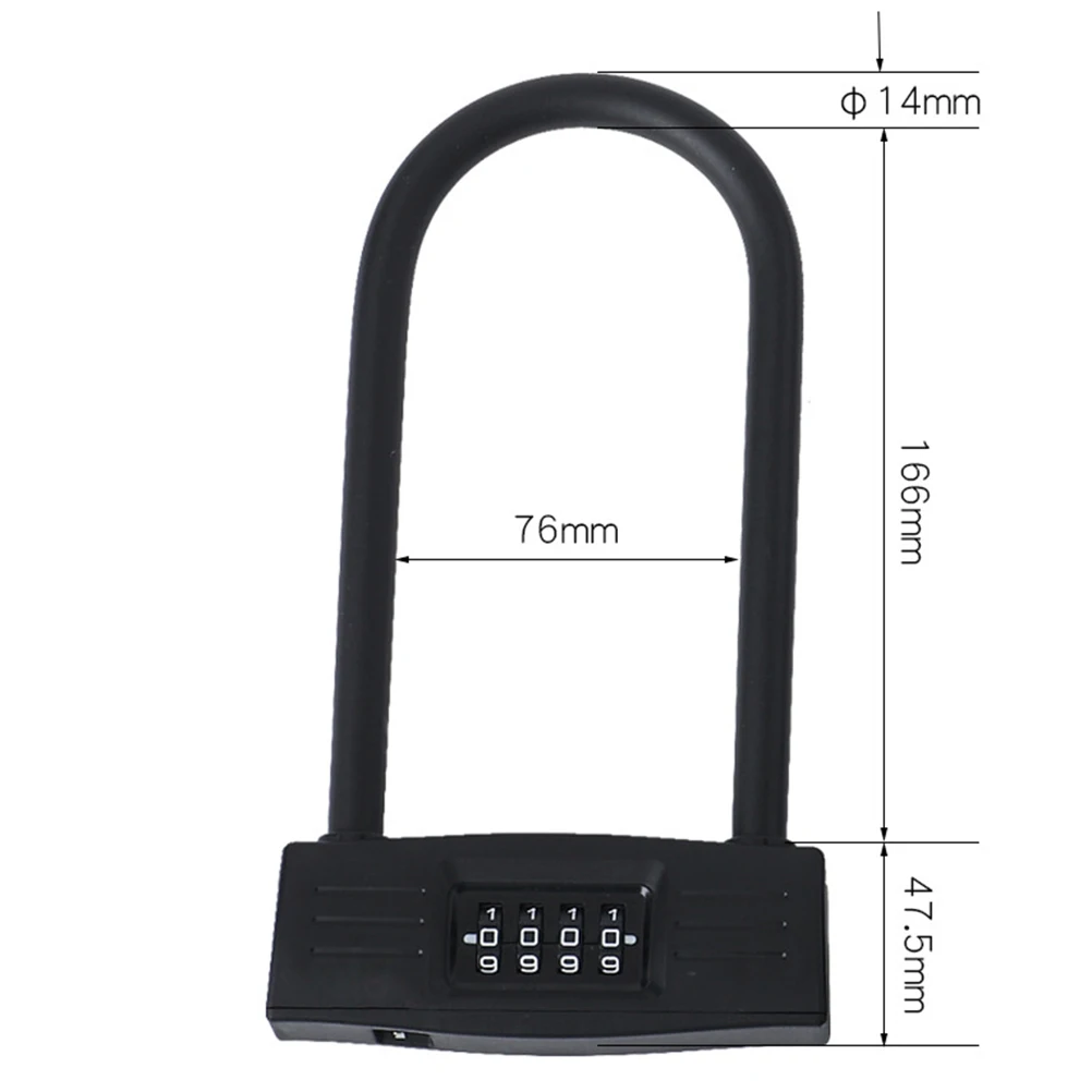 

Coded Lock 4-Digit Combo Zinc Alloy U-Shaped Bike Lock Password Easy Use Motorcycle Scooter Anti Theft Padlock