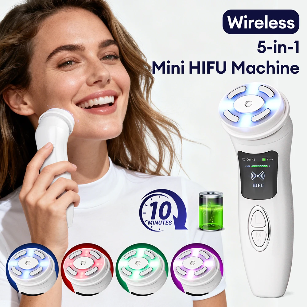 

Домашний мини-аппарат HIFU: ультразвуковой RF-лифтинг, микротоки, LED-вибрация для подтяжки кожи и ухода за лицом