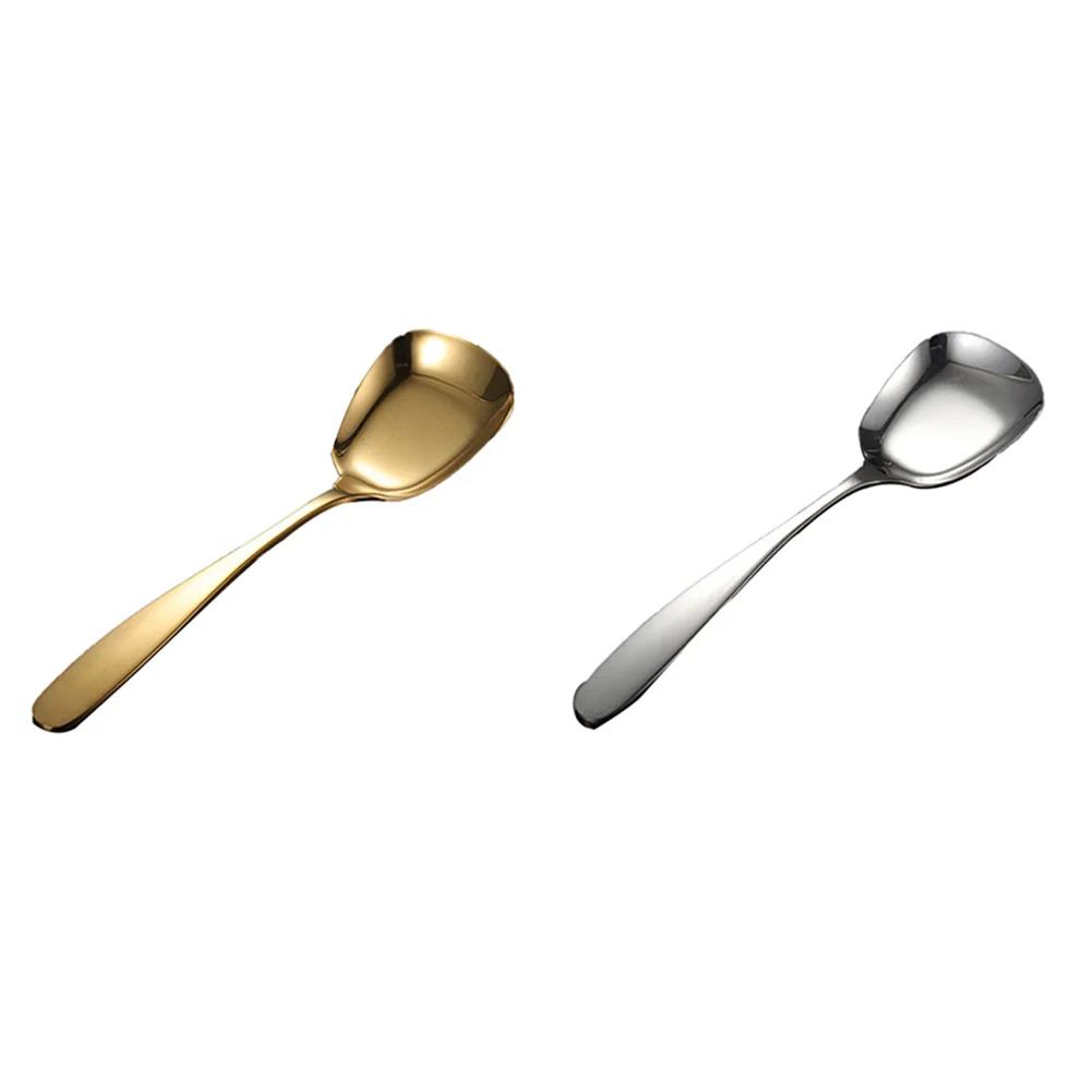 Stainless Steel Square Kitchen Spoon Flat Rice Spoon Dessert Ice Cream Serving Shovel Tableware