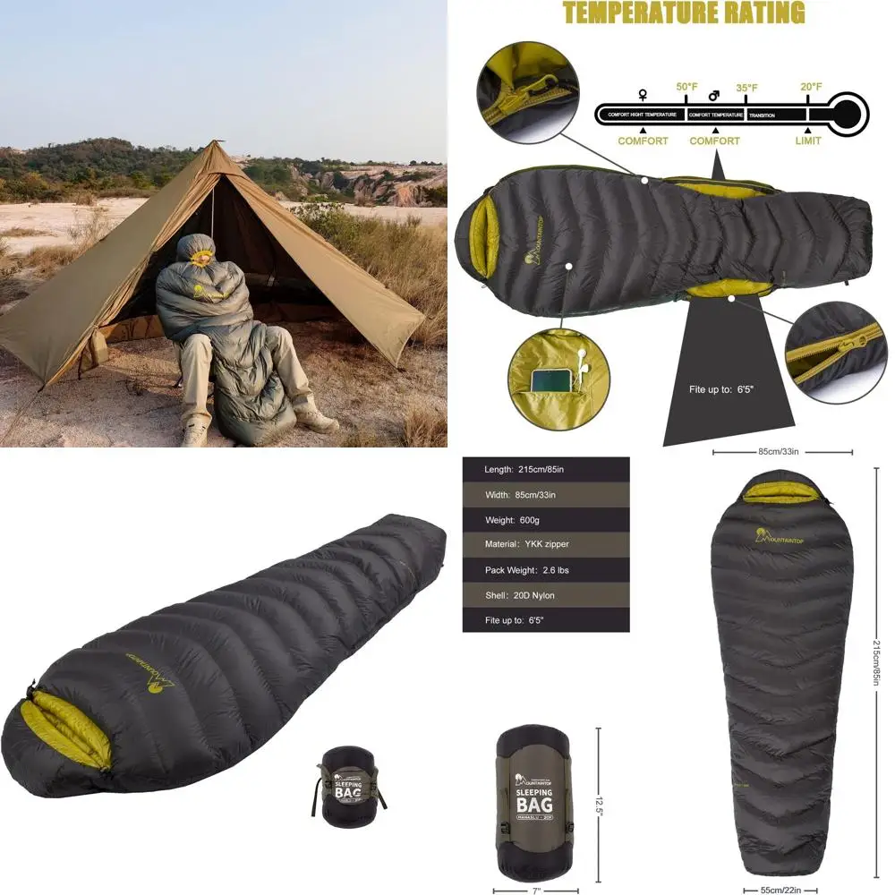 

Сверхлегкий спальный мешок из мумий пуха 650, костюмы на утином пуху с наполнителем для 32-градуса F для кемпинга, пешего туризма, альпинизма