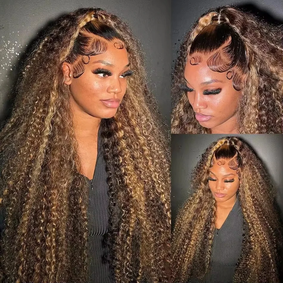 

30 36 Inch 180 Density Highlight 13x6 Lace Front Human Hair Wigs Curly Wigs Colored Deep Wave 13x4 Lace Frontal Wig For Women