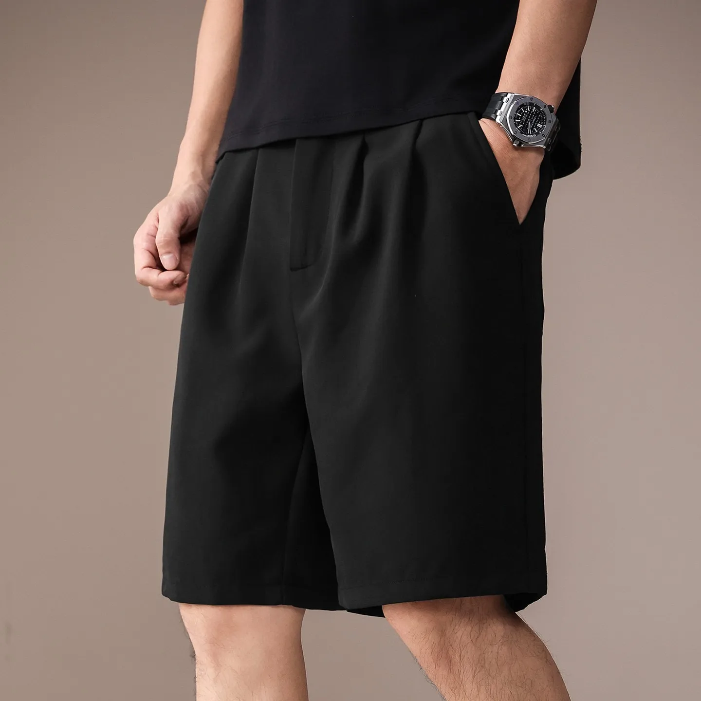 High-End Light Mature Style Wrinkle-Free Straight-Leg Suit Shorts for Men, New Summer Japanese Casual High-End Five-Point Pants for Men