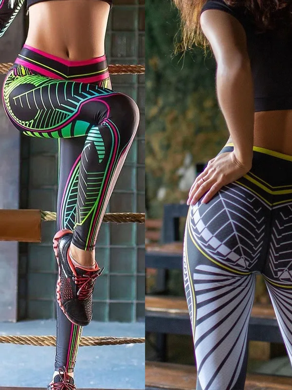 

Faionable Printed Slim Yoga Pants High Waist Nine Points Fitn Trousers Women's Spor Leggings