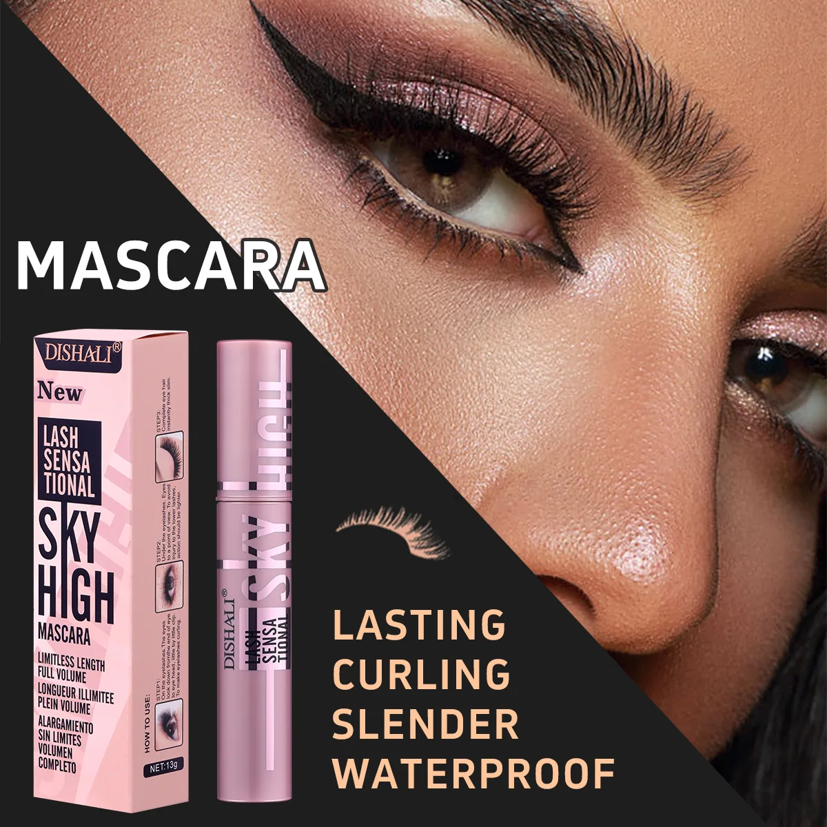 Máscara de Pestañas 4D, Alargadora, Resistente al Agua, Rizada, de Larga Duración, Extensión de Pestañas, Negra, Realza las Pestañas Naturalmente, Cosméticos, Maquillaje