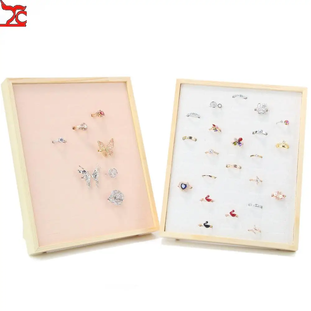 60 Slots Ring Display Tray Wood Jewelry Storage Rack Earrings Ring Organizer Stand Personal Jewelry Holder Plate 22*27Cm