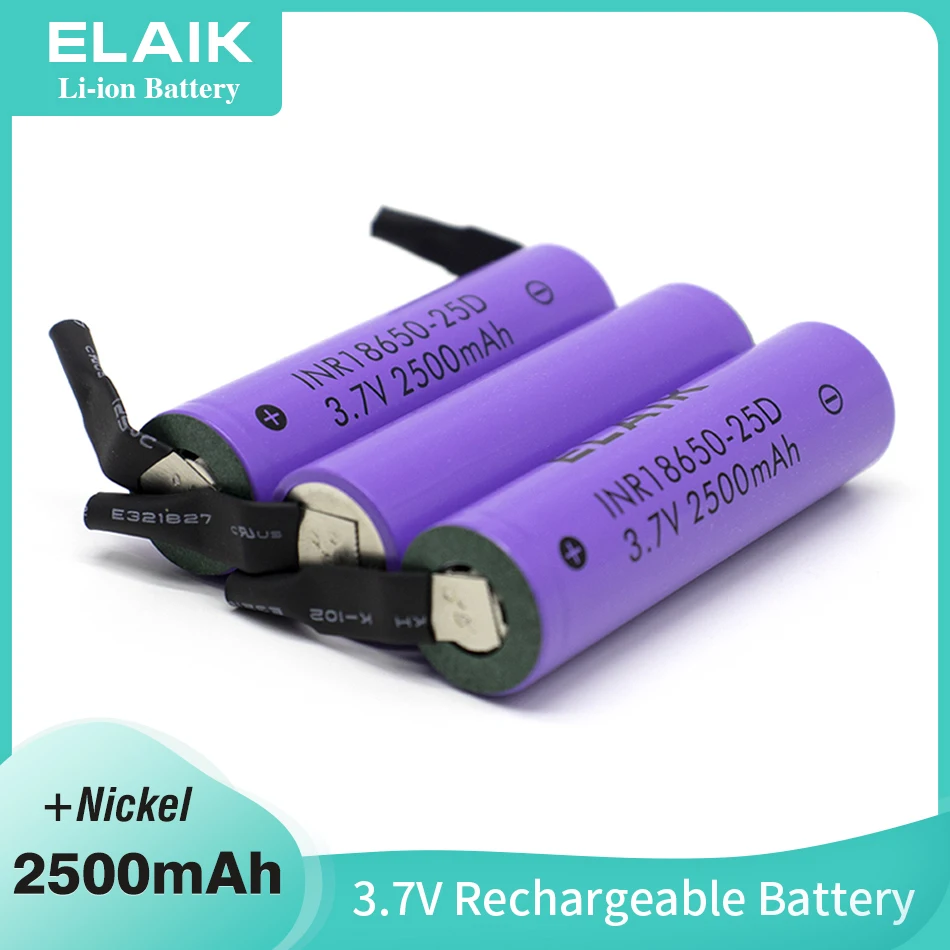 @ ELAIK 충전식 리튬 이온 및 DIY 니켈 시트 전동 공구, 가전제품, 12C 고속 방전 18650, 3.7V, 2500mah, 1-6PCs