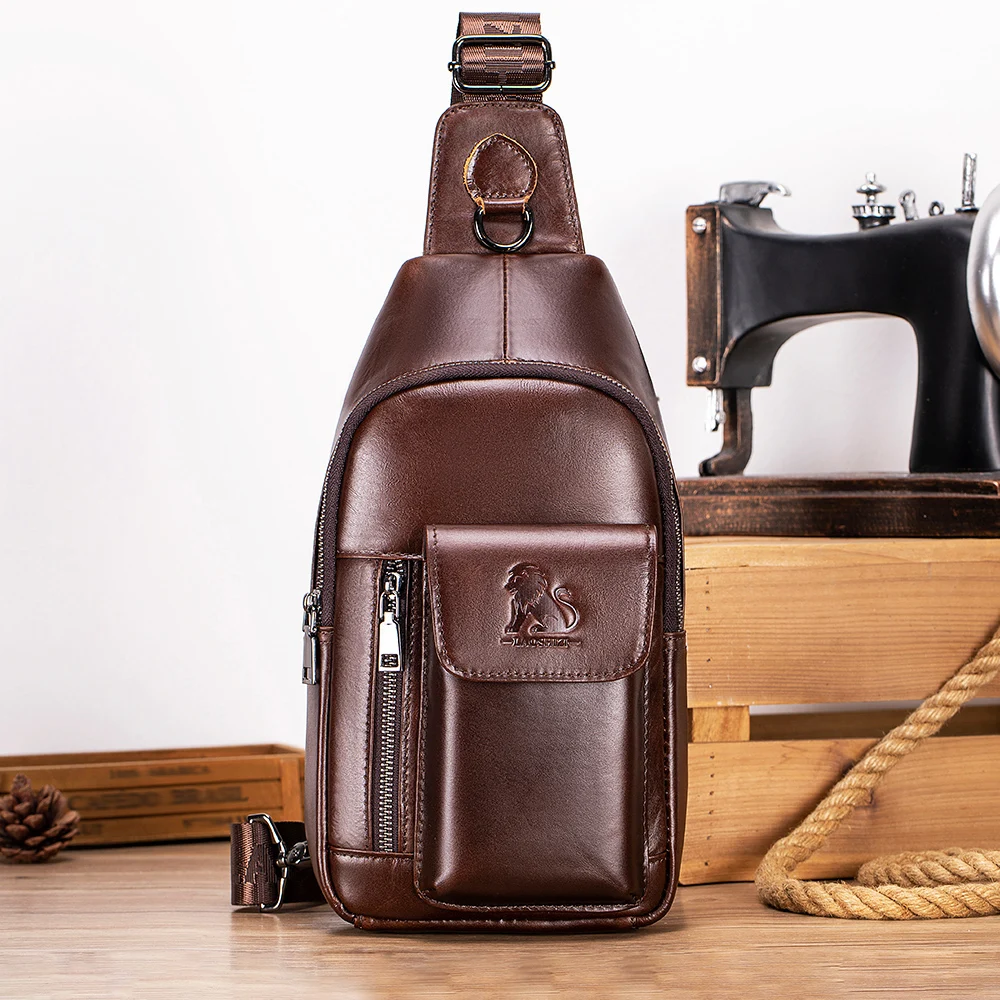 

Men's genuine leather chest bag, top layer cowhide crossbody bag, large capacity casual shoulder bag, suitable for gift giving