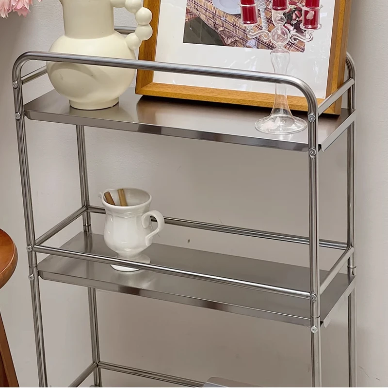 Ins Modern Style Stainless Steel Shelf Multi-layer Floor Kitchen Storage Removable Pulley Storage Cart Bathroom Storage Trolleys