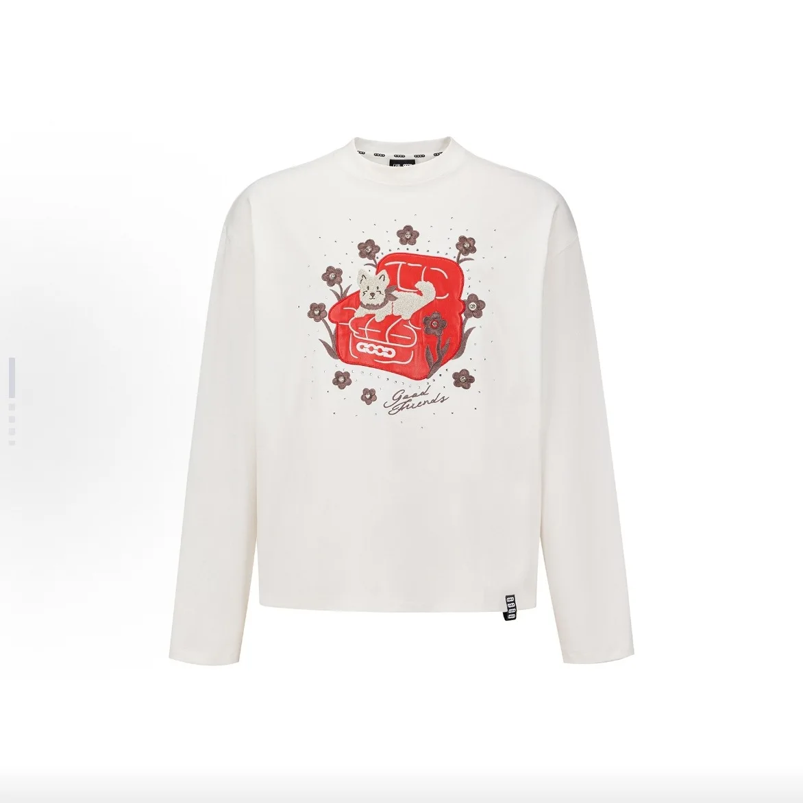 Goodbrand New 2026FW Faux Fur Trim Towel Embroidery Rhinestone Dog Fashion Long-Sleeve T-Shirt Unisex Style