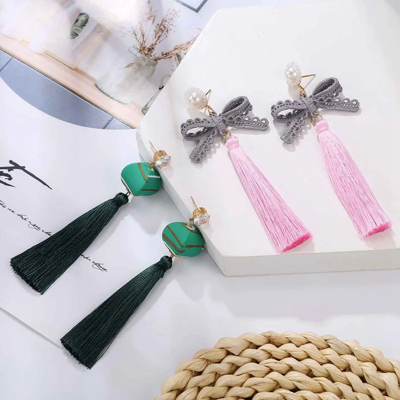 Ethnic style fringed earrings women's bows retro earrings Bohemian classic earrings cross-border accessories wholesale