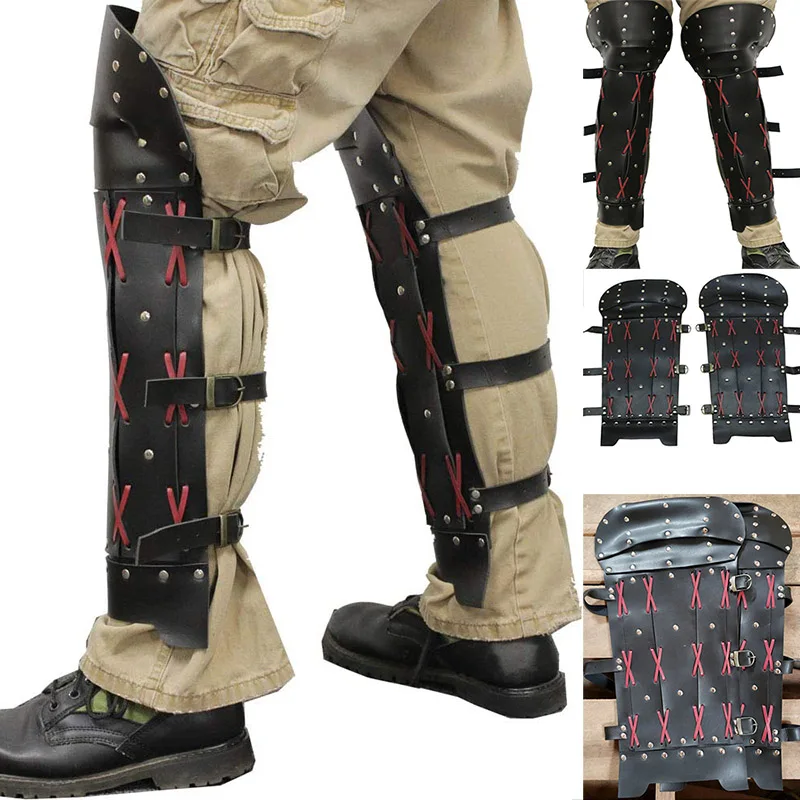 Steampunk Medieval Samurai Archer Armor Gaiter Half Chaps Leather Greaves Knight Shin Protector War Gear Accessory For Men Women