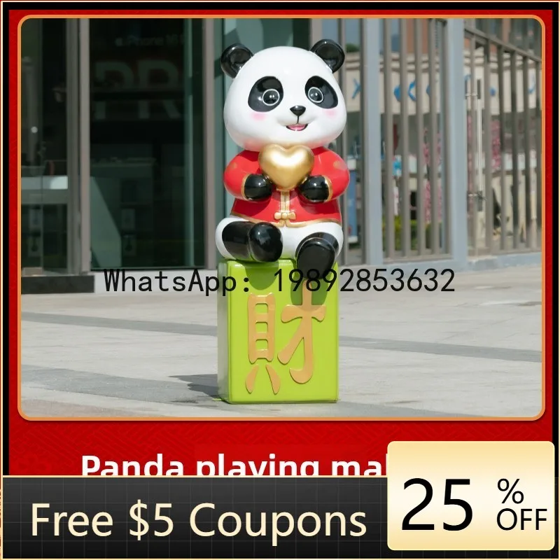 Z4  Outdoor Garden New Year Panda Sculpture Fiberglass Community Landscape Floor Ornament Festive Mall Courtyard Display