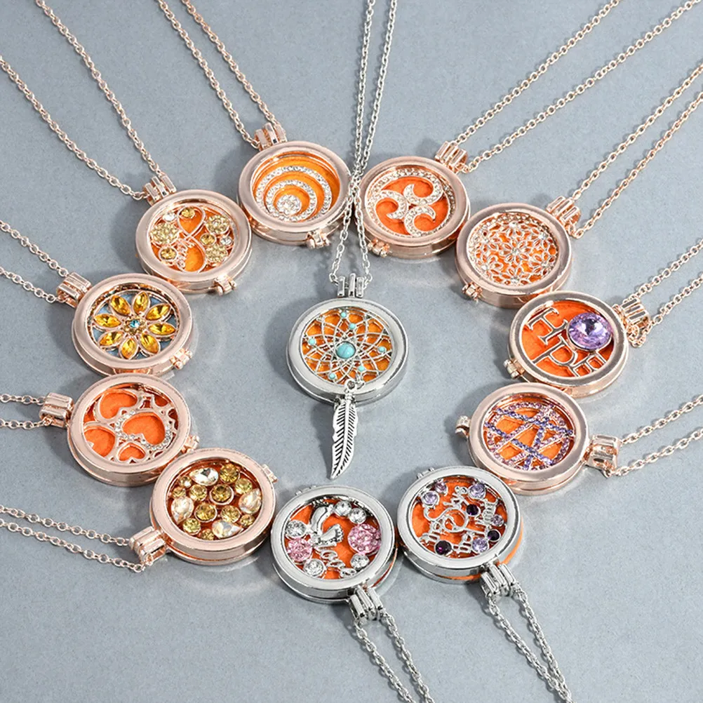 Aromatherapy Essential Oil Diffuser Necklace Locket Pendant 3 Color Refill Pads Solid Design Essential Oil Necklace Aromatherapy