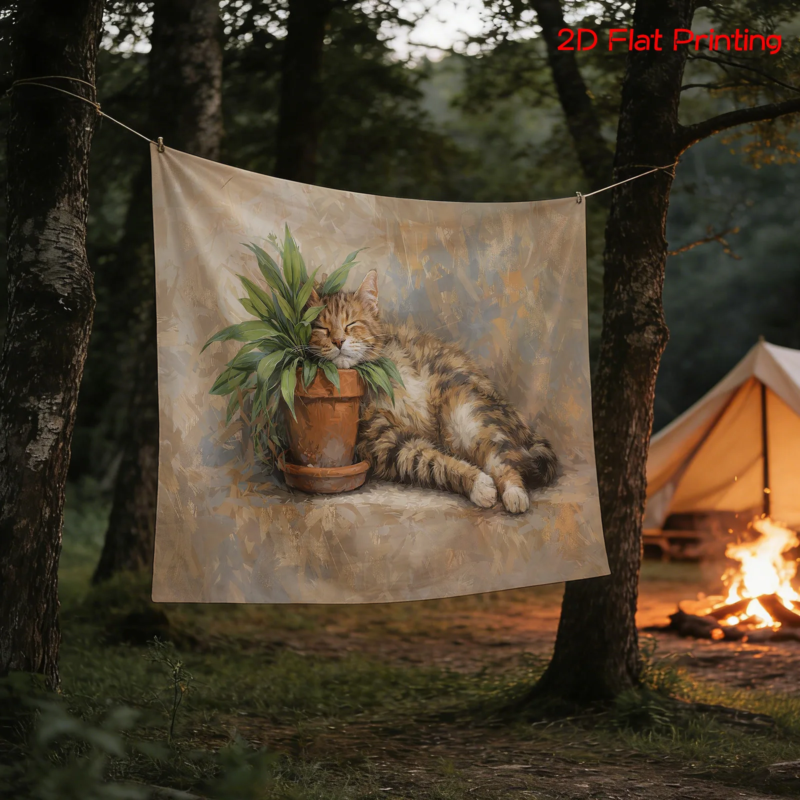 Luxurious Bohemian Cat Jungle Tapestry Wall Hanging Polyester Decoration Botanical Art Print for Modern Living Room Bedroom Deco