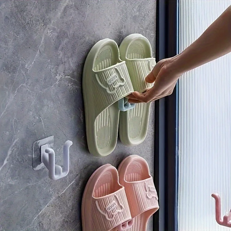 4Pcs Self Adhesive Slipper Rack - Waterproof, Wall Mounted Shoe Hook for Bathroom, Kitchen and Bedroom Decorations, Space Saving