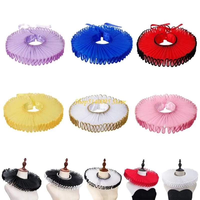 DXAE Cosplay Pleated Ruffle Collar Accessory with Sheer Mesh Look for Theme Parties
