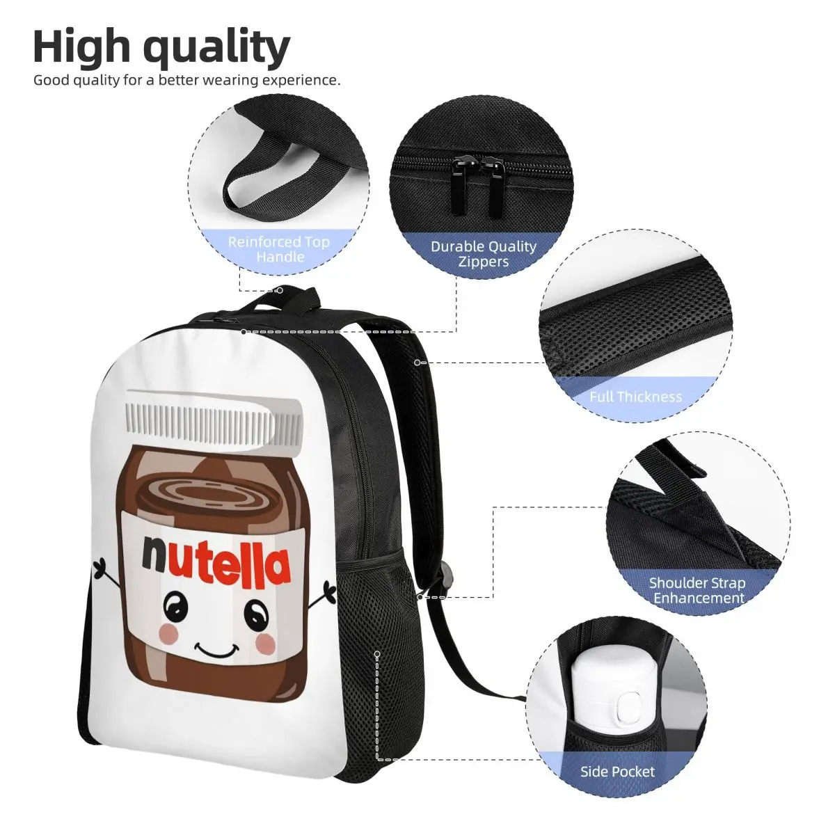 Nutella Cutie Mochila para Estudiantes Mochila Escolar Senderismo Viajes Mochila para Niños Niñas Mochila de Moda Bolsos de Hombro
