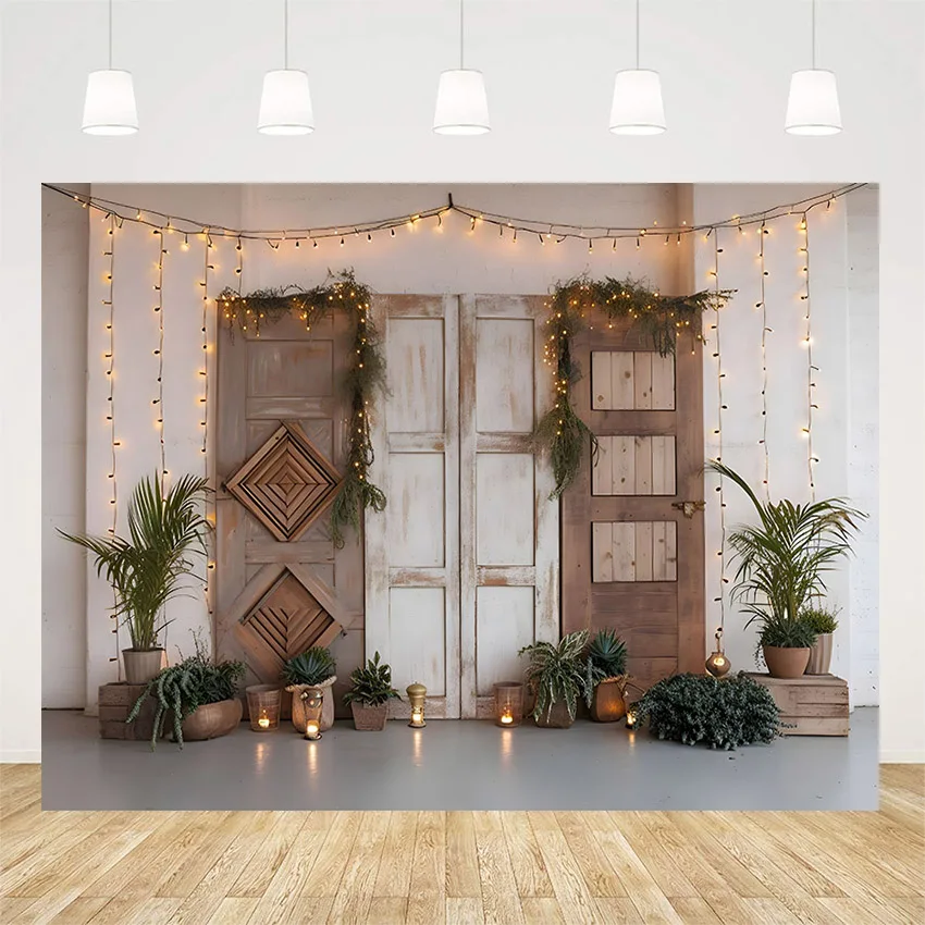 Barn ประตูการถ่ายภาพ Prop ฉากหลังพืชสีเขียวเด็กทารกวันเกิดภาพพื้นหลัง