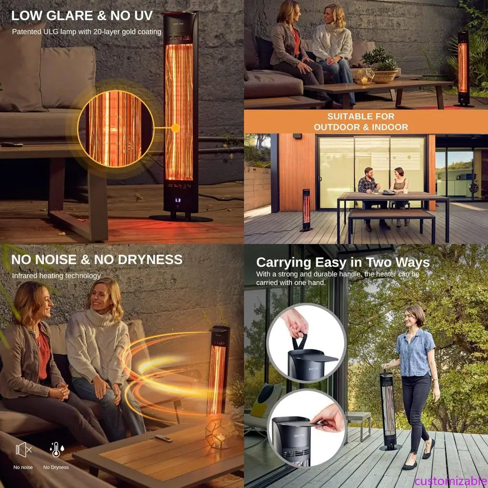 

Инфракрасный обогреватель для патио мощностью 1500 Вт — электрическое наружное и внутреннее использование с функциями безопасности, 24-часовым таймером, пультом дистанционного управления, IP6