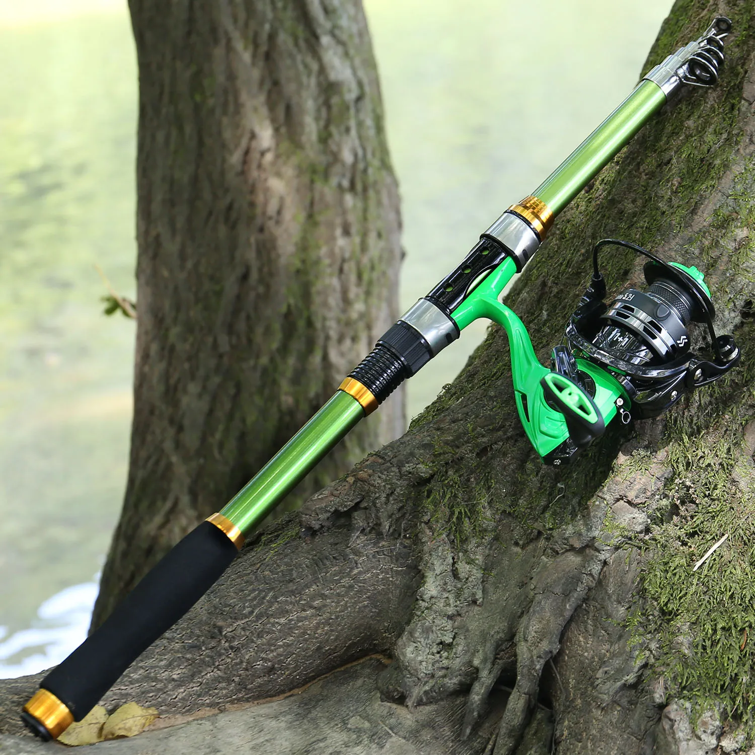 Sougayilang Telescopic Fishing Rod Reel Set 1.8-3.3m Glass Fiber Rod EVA Handle and 11+1BB 5.2:1 Gear Ratio Spinning Reel pesca