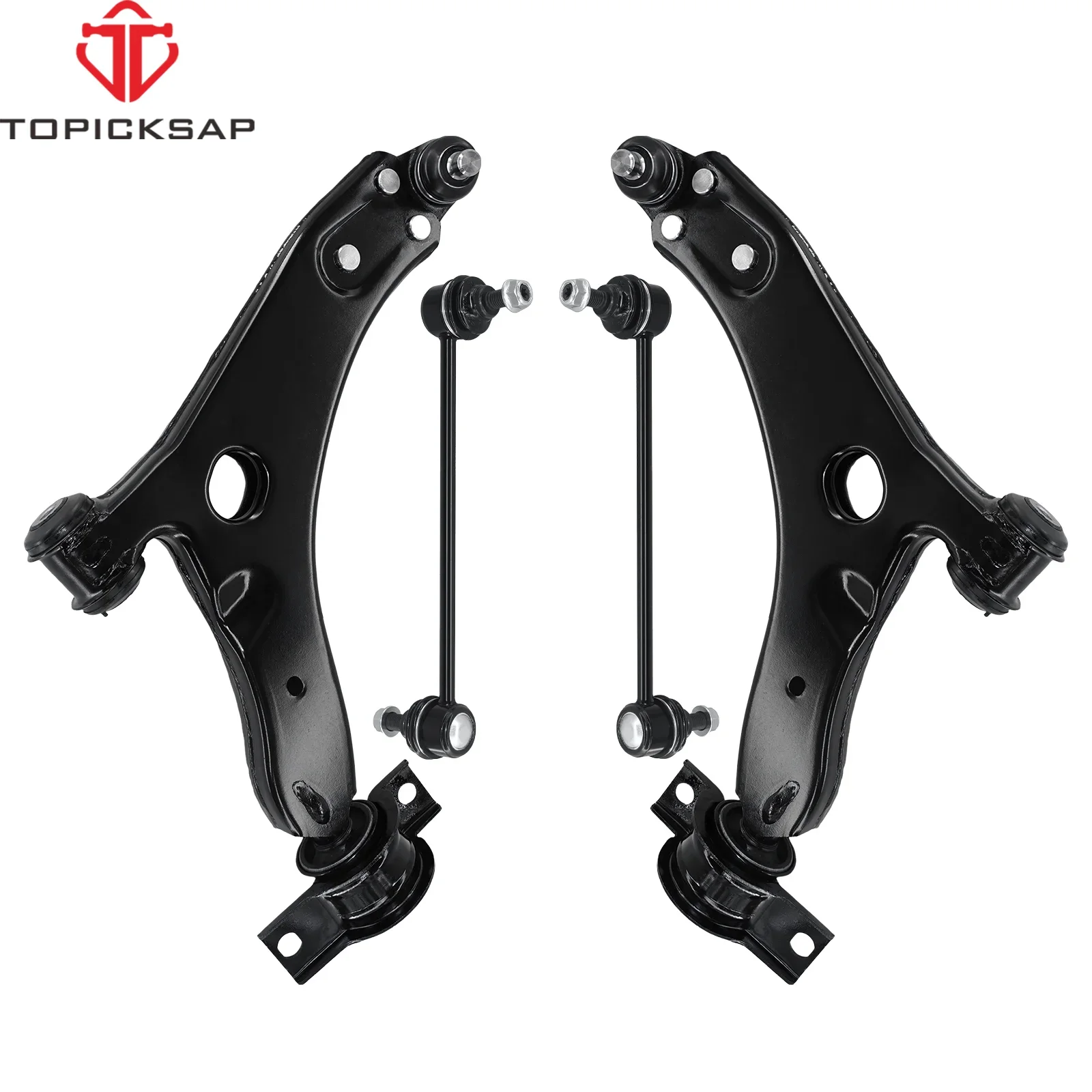 TOPICKSAP 4Pcs Front Lower Control Arm w/Ball Joint & Sway Bar Link for Ford Focus 2004-2010 K80407 K80408