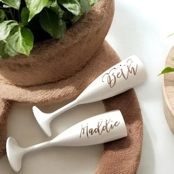 Copa de champán para fiesta de boda, copa de champán de plástico blanco, copa de champán personalizable