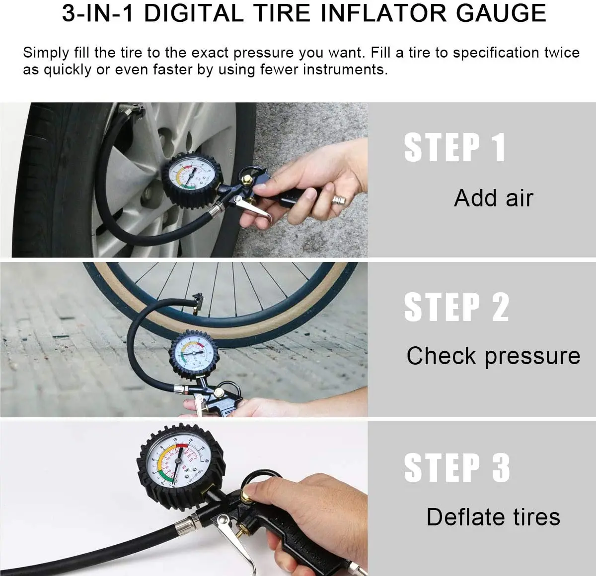 2023 Digital Pointer Car EU Tire Air Pressure Inflator Gauge 0-220Psi High-precision Vehicle Tester Inflation Monitoring