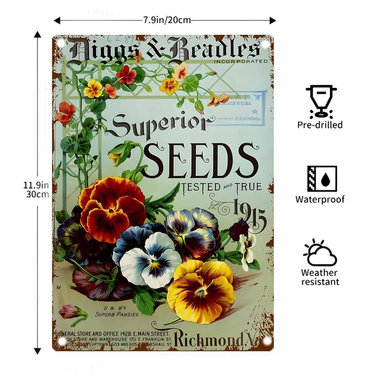 1pc Vintage Floral Seed Metal Sign-Rustic Retro Garden Decor, Reusable Indoor Wall Art,