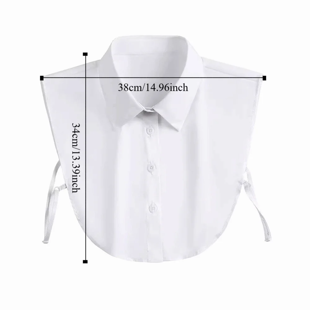 Collar falso de algodón a la moda, correas ajustables versátiles, estilo de media camisa, cuello falso, botón, práctico cuello desmontable