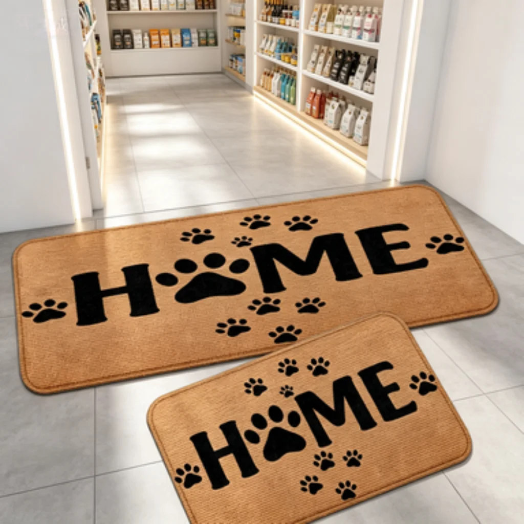 HOME Cat Paw Jute Mat, Rabbit Ears Welcome Mat, Floral Plant Soft Mat, Distressed Color Wood HOME Mat.