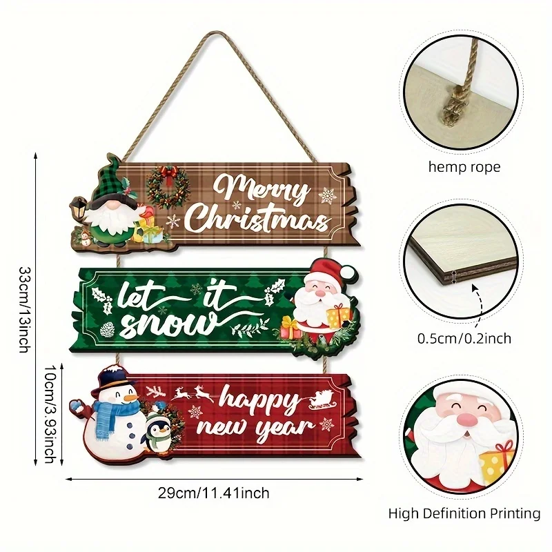 A Set Of 3 Christmas Hanging Wall Plywood Holiday Signs With Santa Claus, Snowman, And Reindeer - Seasonal Farmhouse Art