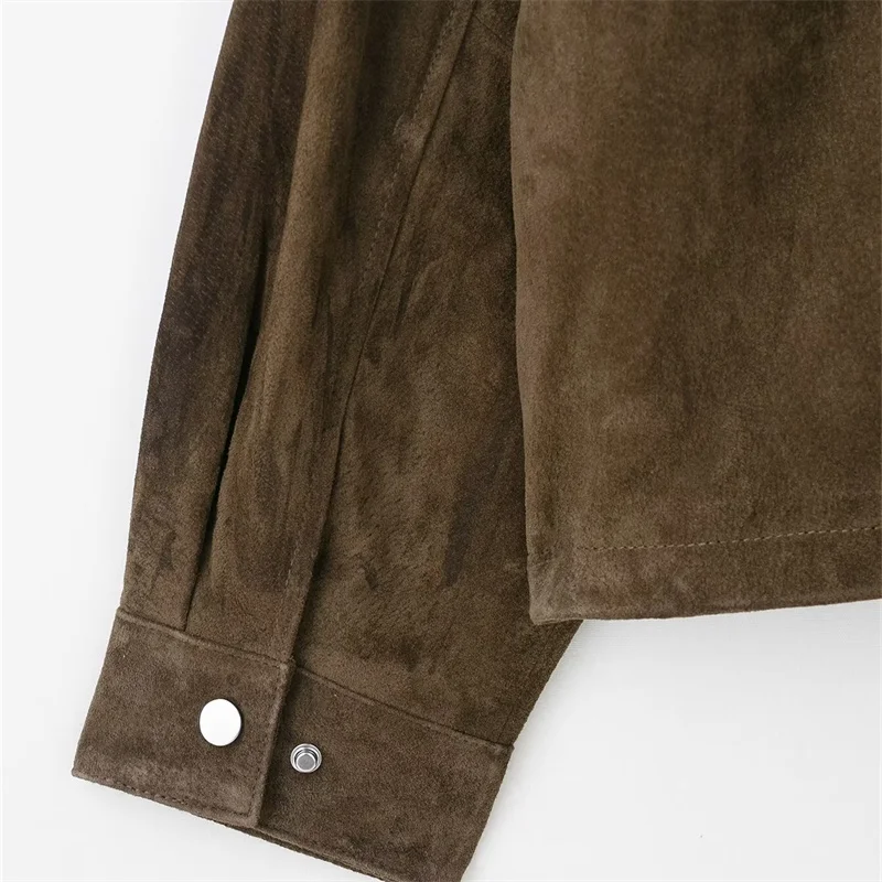 KEYANKETIAN 가을 겨울 신상 여성 칼라 포켓 스웨이드 인조 가죽 파일럿 재킷 여성 코트