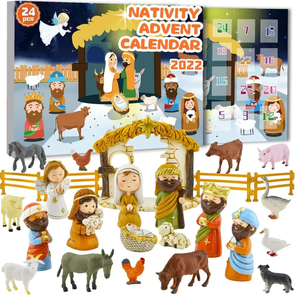 Nativity Scene Advent Calendar 2024 Resin Christmas Countdown Calendar 24 Days Christian Religious Gifts Desktop Ornaments